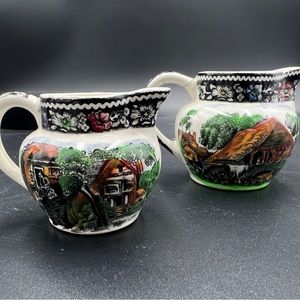 Rural England Black Multicolor Creamer Set of 2 by MIDWINTER LTD